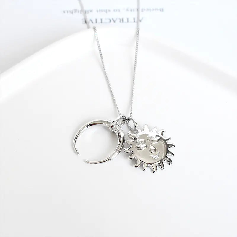 S925 Silver Sun Moon Pendant Necklace for Women