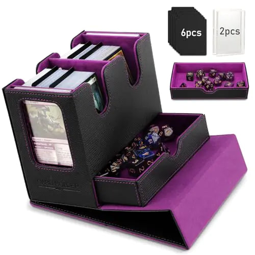 Premium Card Deck Box — 400+ Capacity with Dice Tray & 6 Dividers