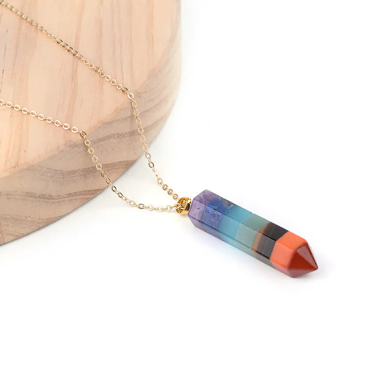 Hexagonal 7 Chakra Crystal Pendant Necklace | Natural Gemstone Healing Point | Energy Alignment Jewelry | Spiritual Protection | Gift for Her