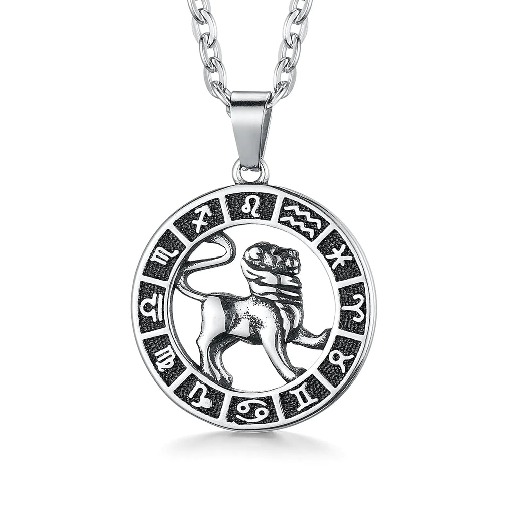 Leo Zodiac Constellation Necklace Silver | Stainless Steel Astrology Pendant | Horoscope Medallion Jewelry | Spiritual Birthday Gift July August