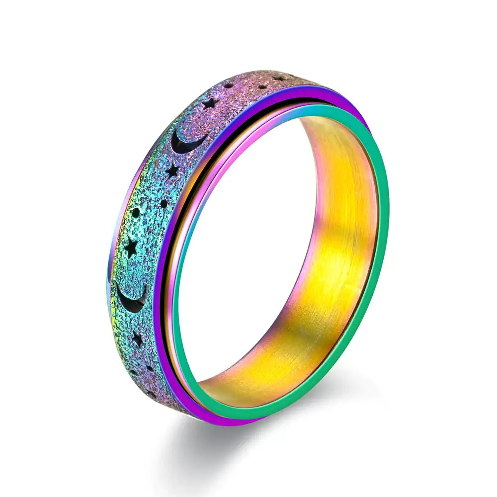 Hollow Star and Moon Rotating Ring