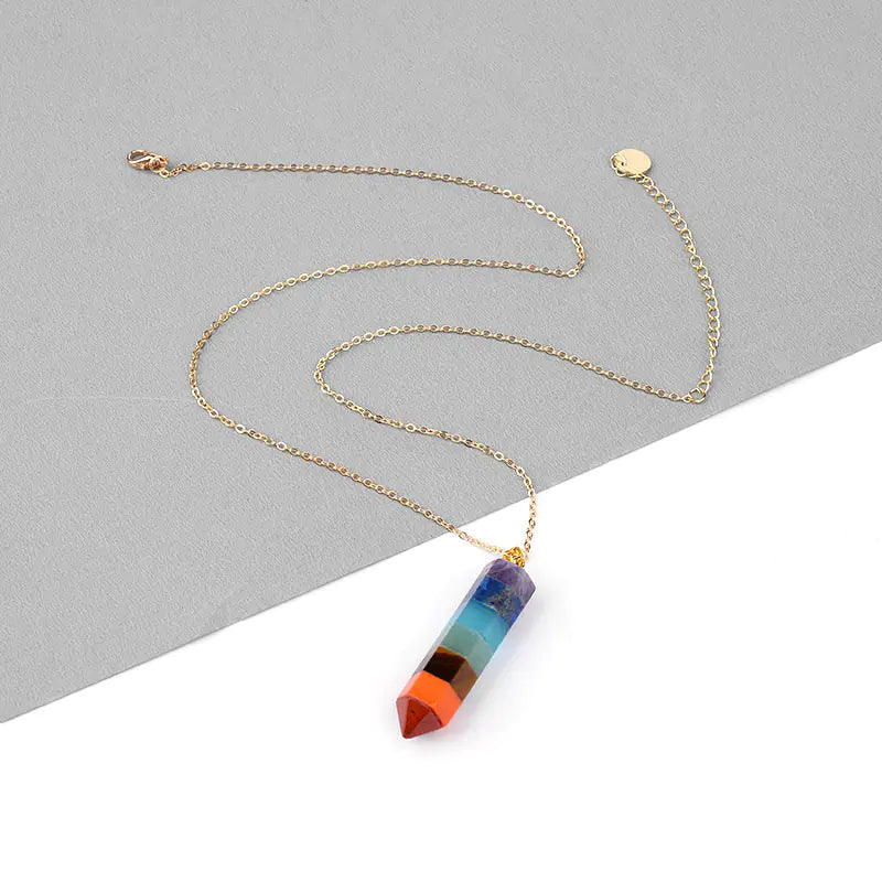 Hexagonal 7 Chakra Crystal Pendant Necklace | Natural Gemstone Healing Point | Energy Alignment Jewelry | Spiritual Protection | Gift for Her